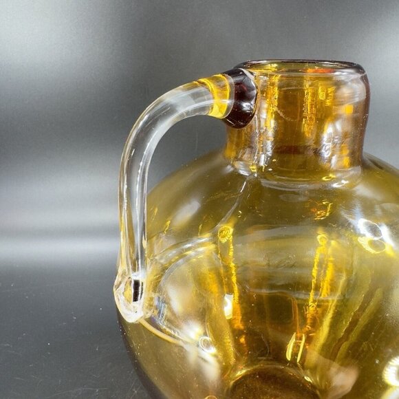 Vintage Hand Blown Amber Glass Jug Decanter Vase With Clear Applied Handle Glass - Picture 13 of 16